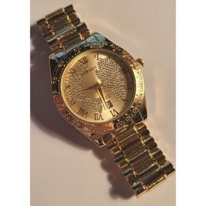 STRADA Gold Tone World Map Rhinestone Luxury Men's Quartz Watch with Date